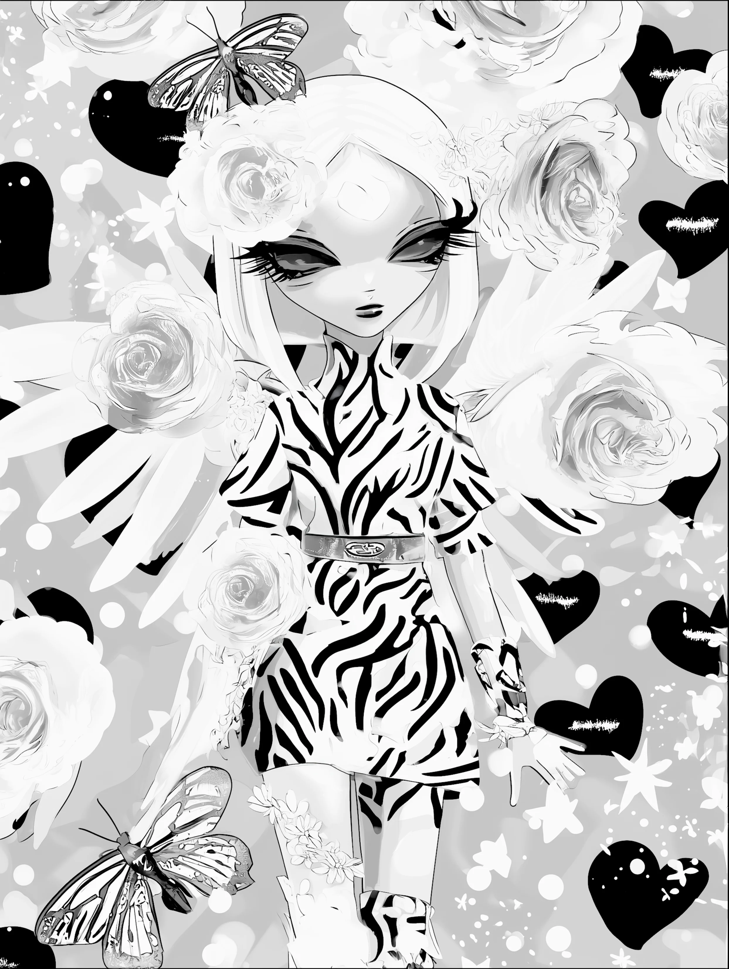 Free printable angel coloring page for adults featuring white hair angel